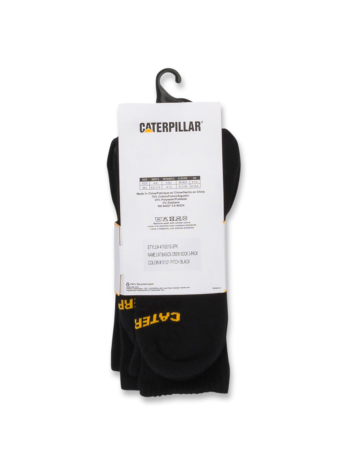 Calcetin Casual Unisex CAT BASICS CREW SOCK 3-PACK Negro CAT