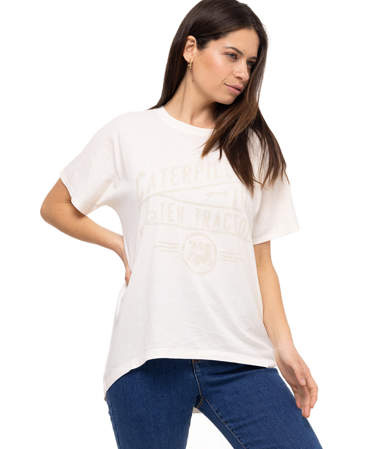 Polera Manga Corta Casual Mujer W Slouchy Dolman Tee Blanco Cat