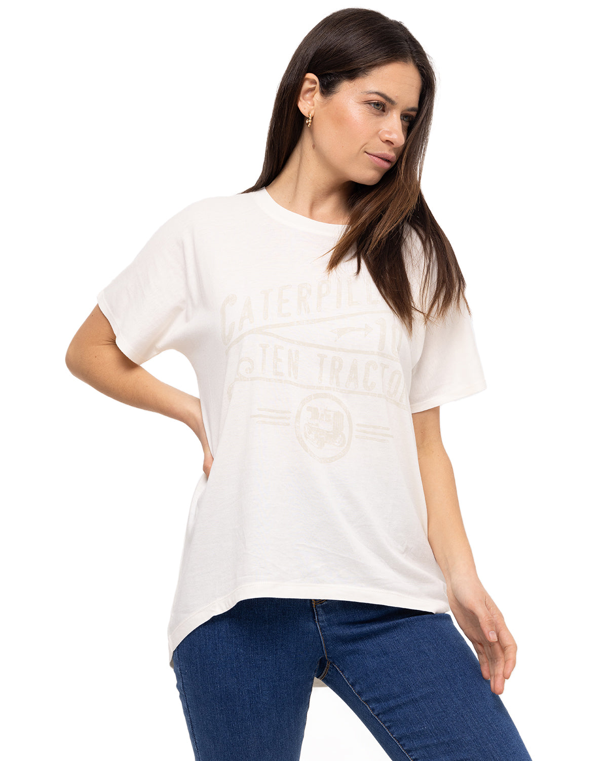 Polera Manga Corta Casual Mujer W Slouchy Dolman Tee Blanco Cat