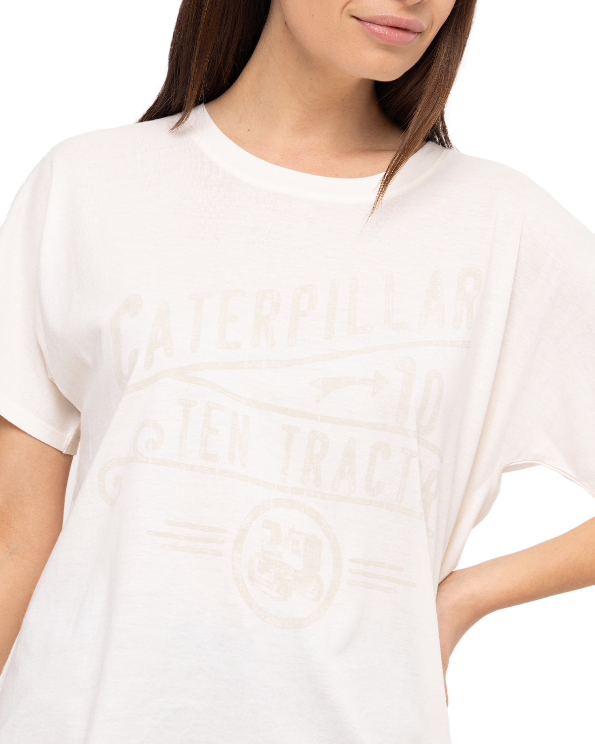 Polera Manga Corta Casual Mujer W Slouchy Dolman Tee Blanco Cat