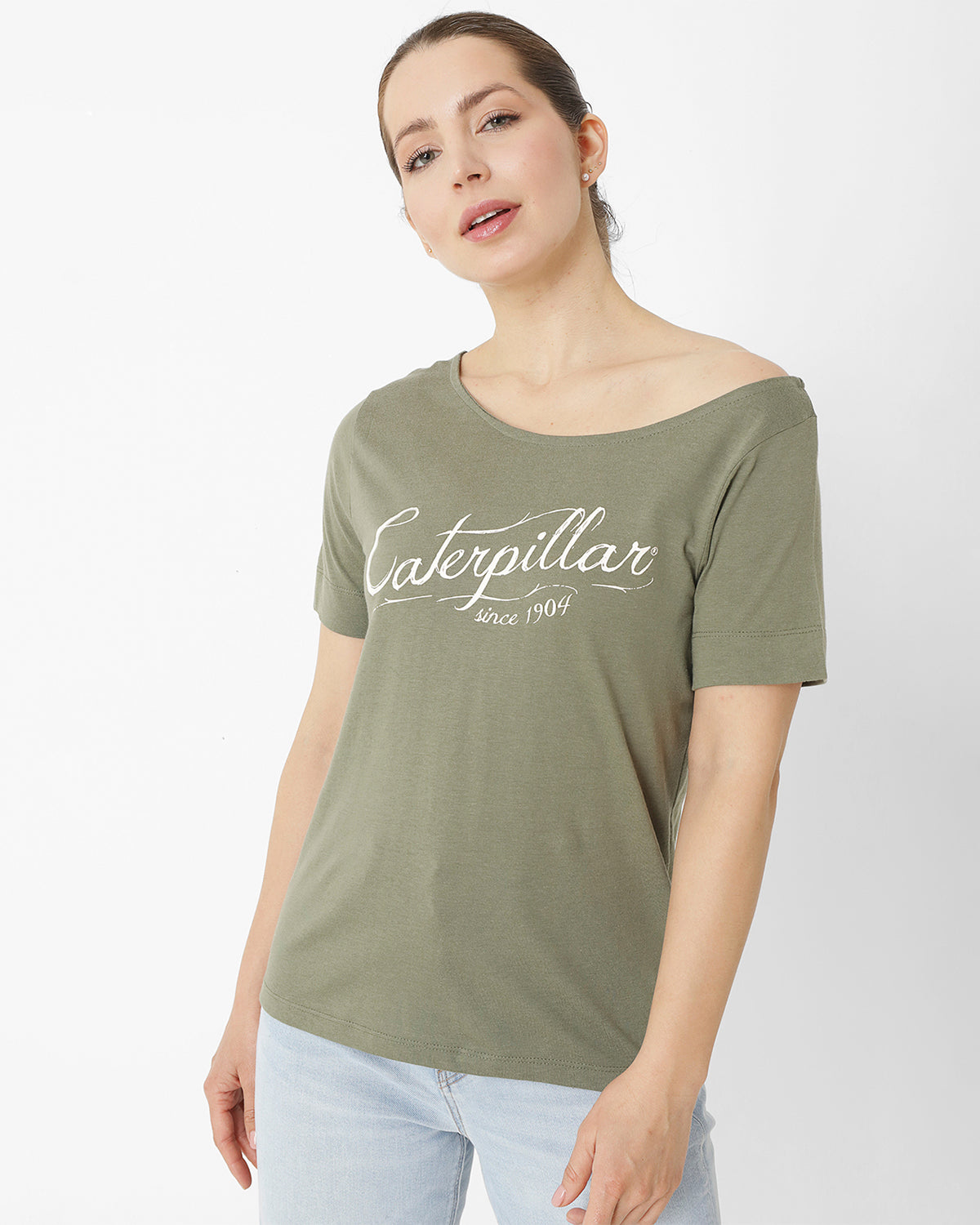 Polera Manga Corta Casual Mujer W Off The Shoulder Tee Verde Cat