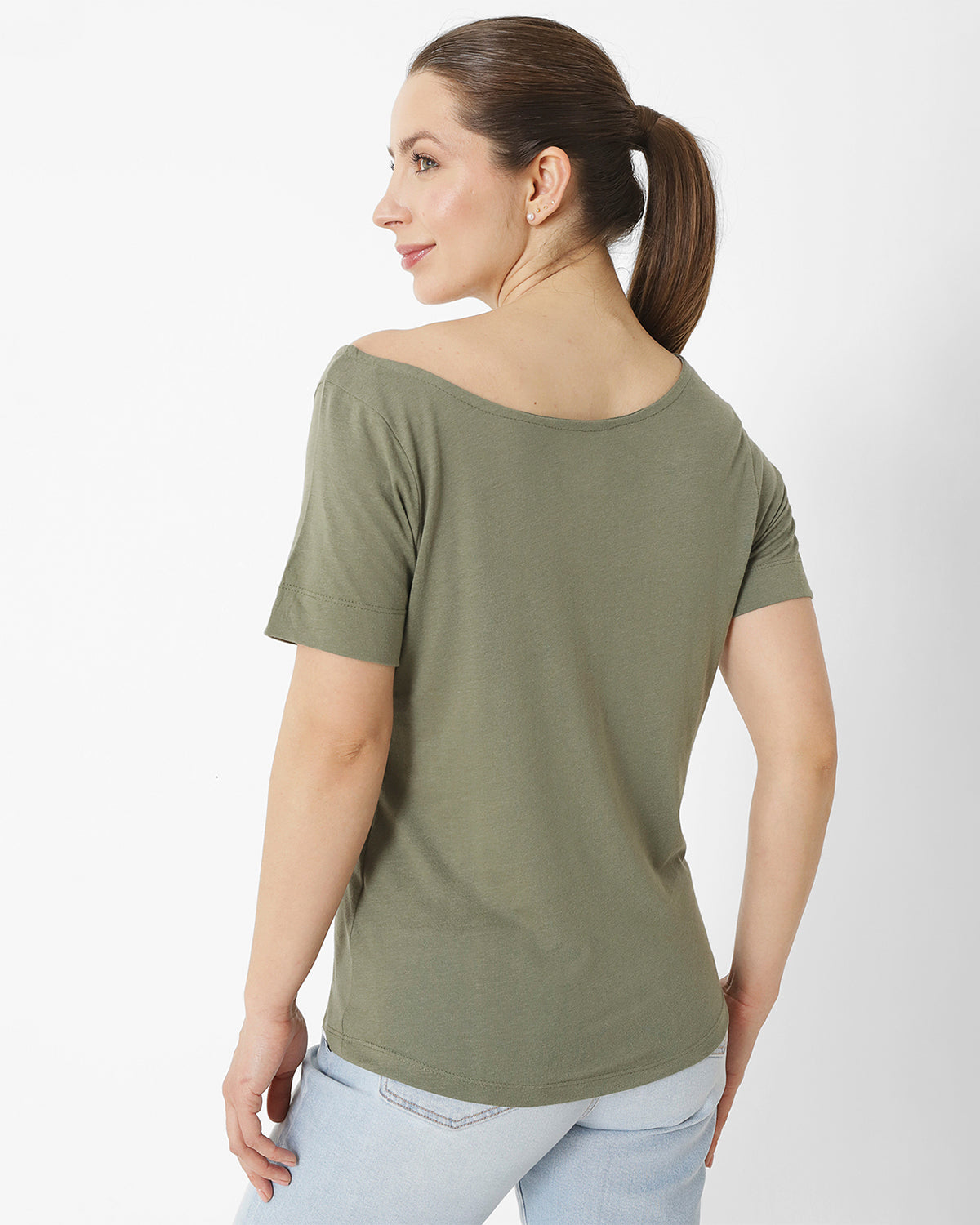 Polera Manga Corta Casual Mujer W Off The Shoulder Tee Verde Cat