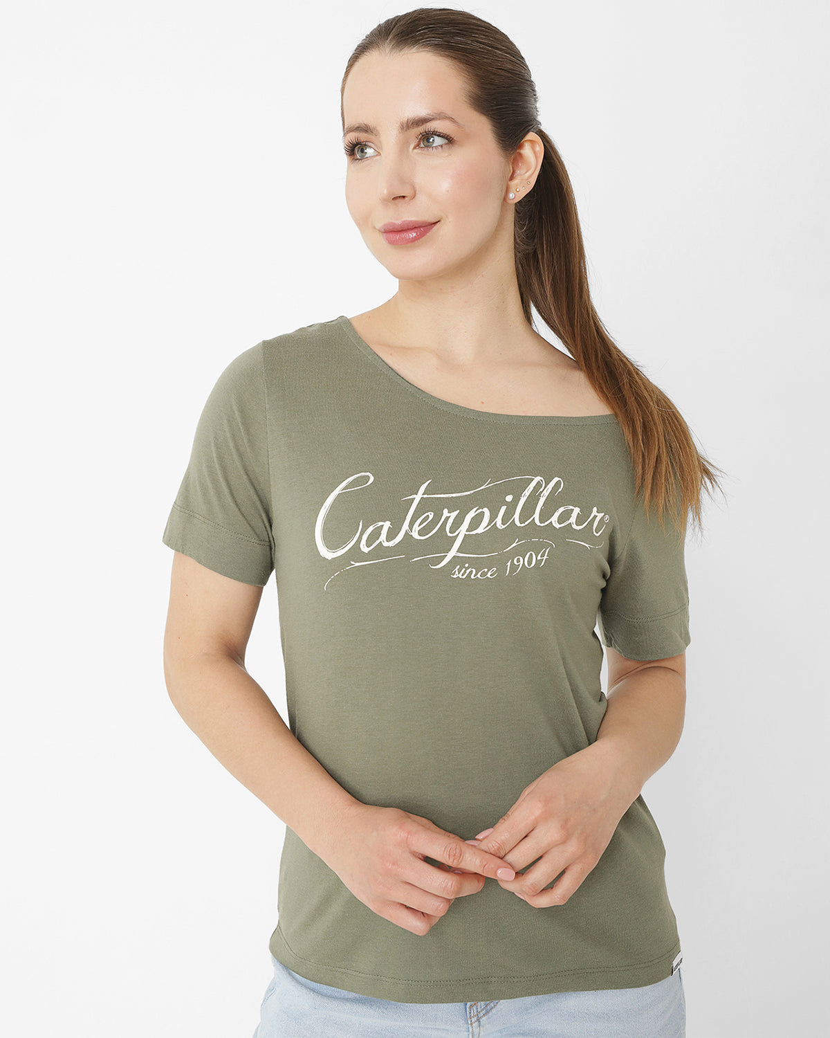 Polera Manga Corta Casual Mujer W Off The Shoulder Tee Verde Cat