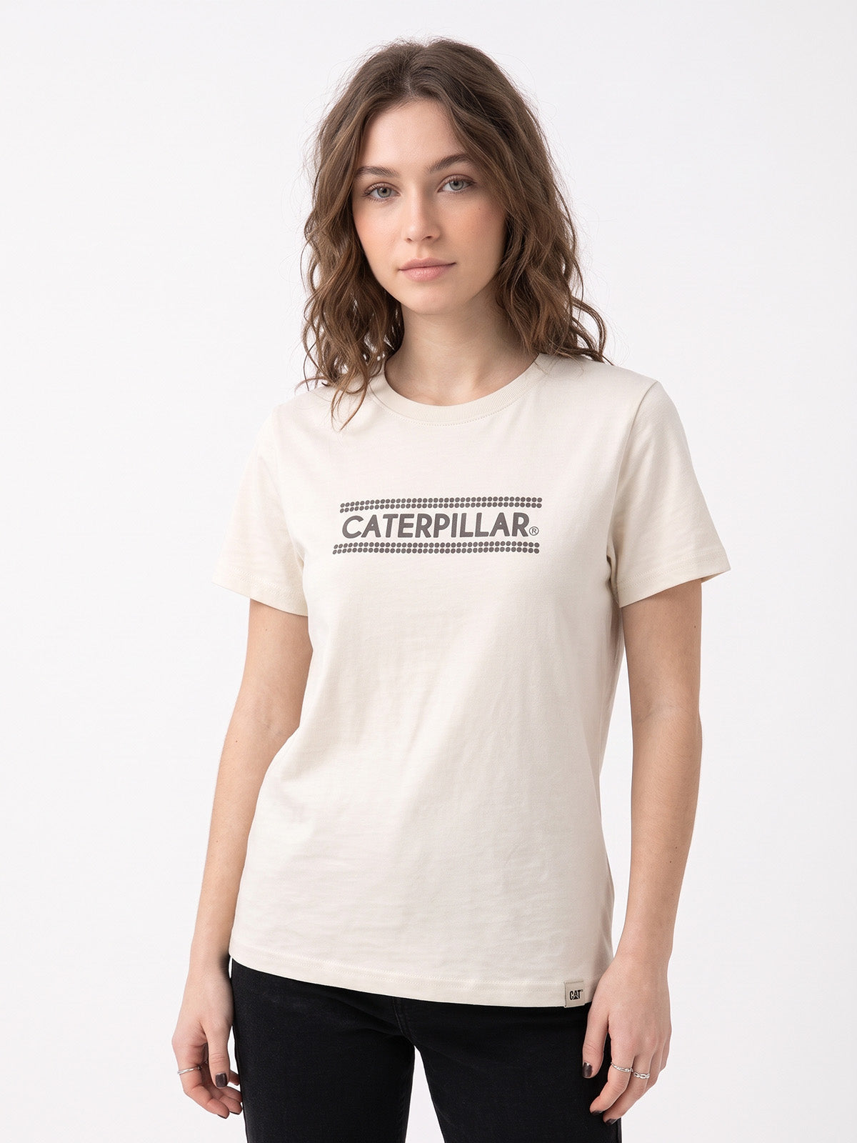 Polera Manga Corta Mujer Crew Rhinestone Grap Blanco