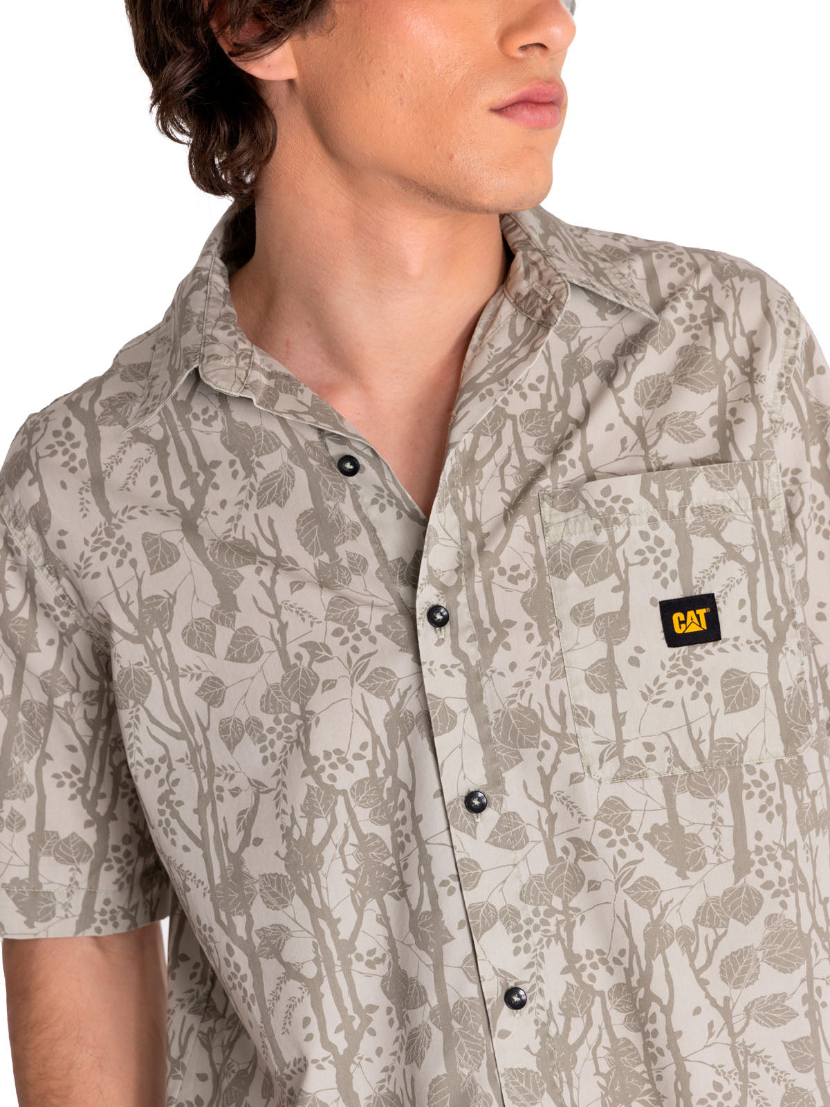 Camisa Manga corta Casual Hombre RELAXED PRINTED POPLIN S/S SHIRT Beige/Crudo CAT