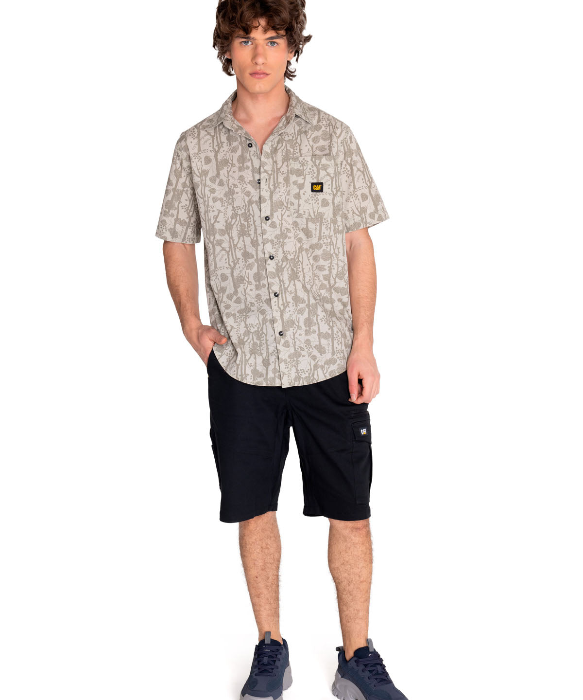 Camisa Manga corta Casual Hombre RELAXED PRINTED POPLIN S/S SHIRT Beige/Crudo CAT