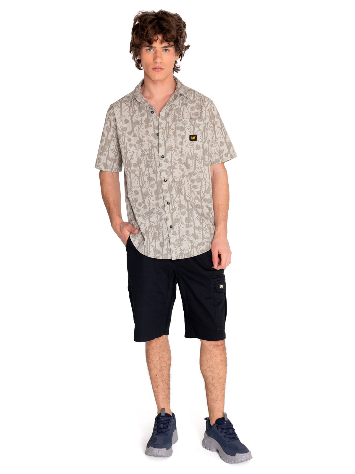 Camisa Manga corta Casual Hombre RELAXED PRINTED POPLIN S/S SHIRT Beige/Crudo CAT