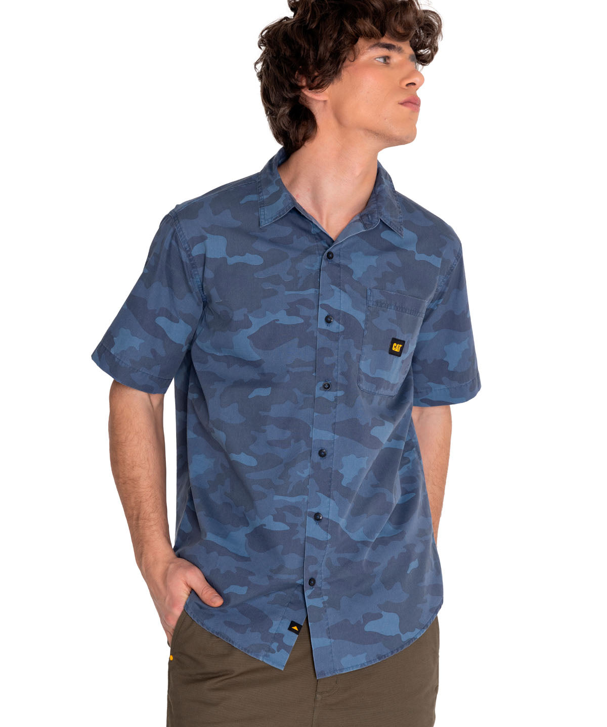 Camisa Manga corta Casual Hombre RELAXED PRINTED POPLIN S/S SHIRT Azul CAT