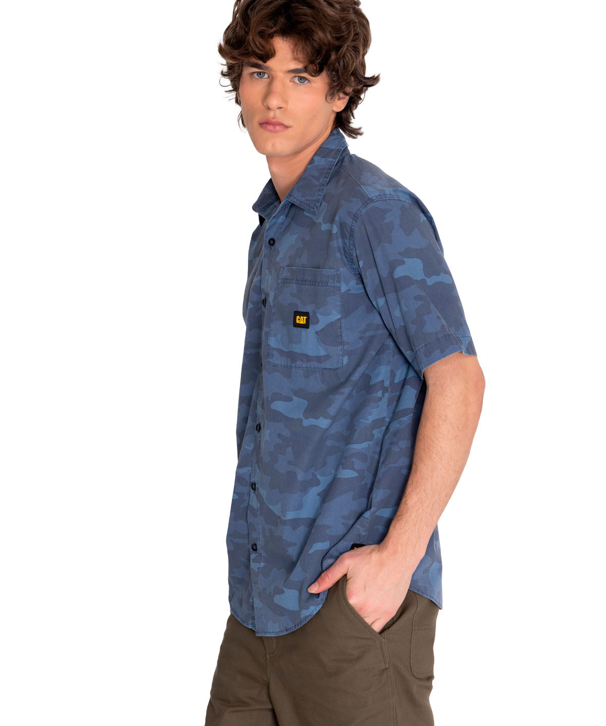 Camisa Manga corta Casual Hombre RELAXED PRINTED POPLIN S/S SHIRT Azul CAT