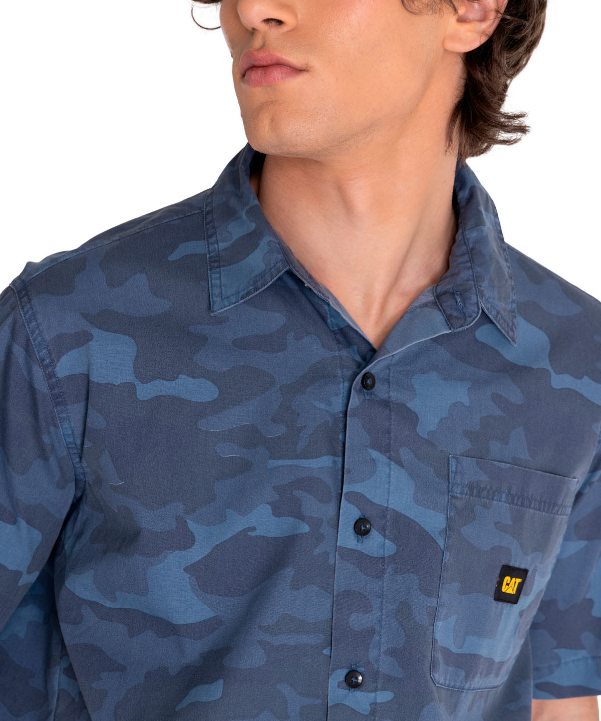 Camisa Manga corta Casual Hombre RELAXED PRINTED POPLIN S/S SHIRT Azul CAT