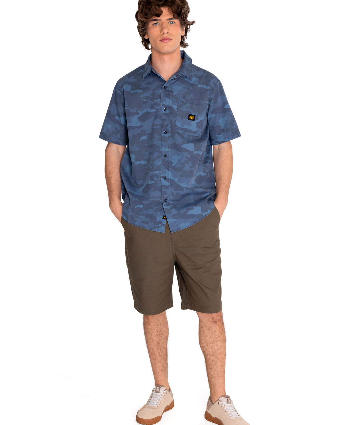 Camisa Manga corta Casual Hombre RELAXED PRINTED POPLIN S/S SHIRT Azul CAT