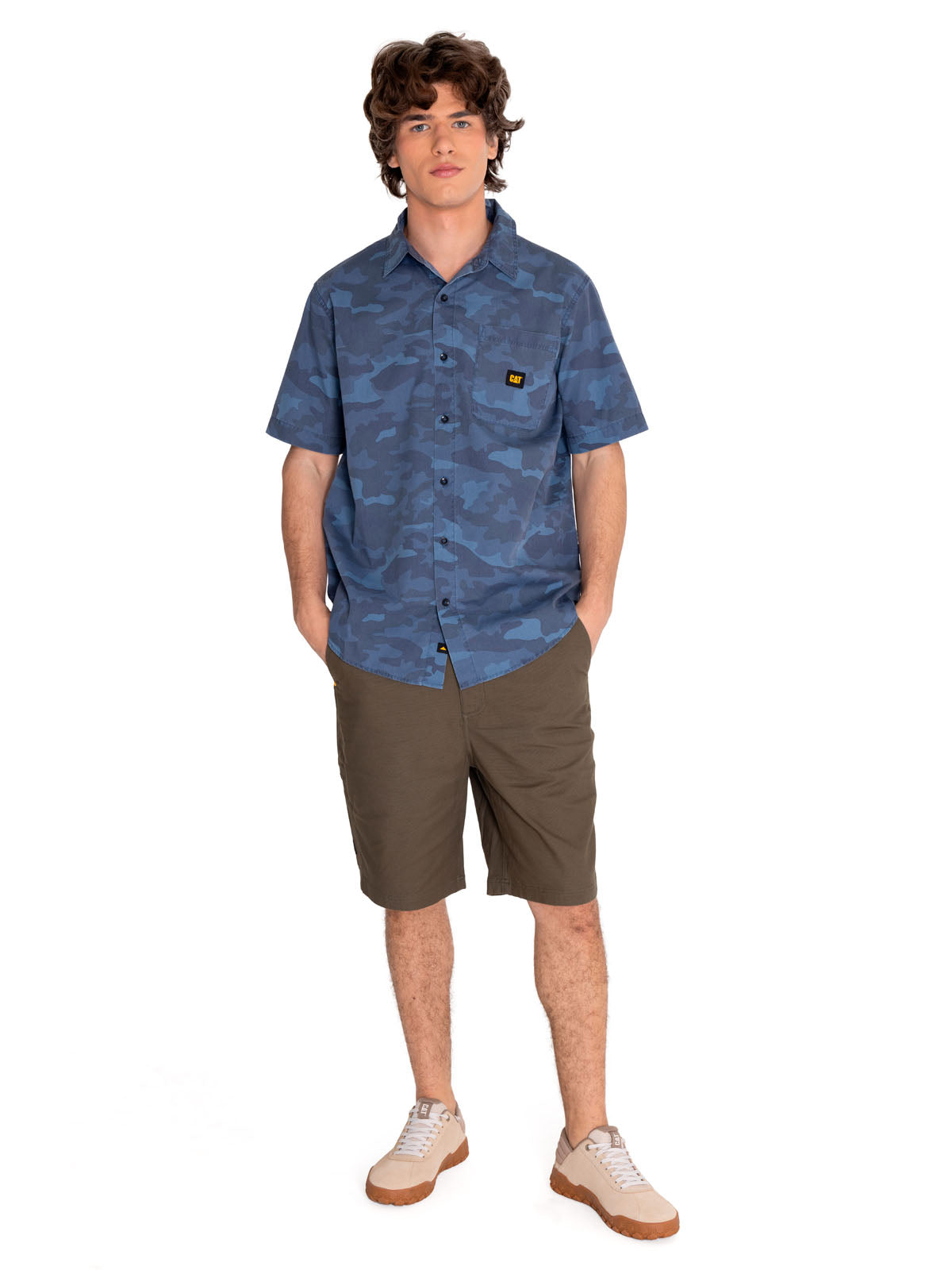 Camisa Manga corta Casual Hombre RELAXED PRINTED POPLIN S/S SHIRT Azul CAT