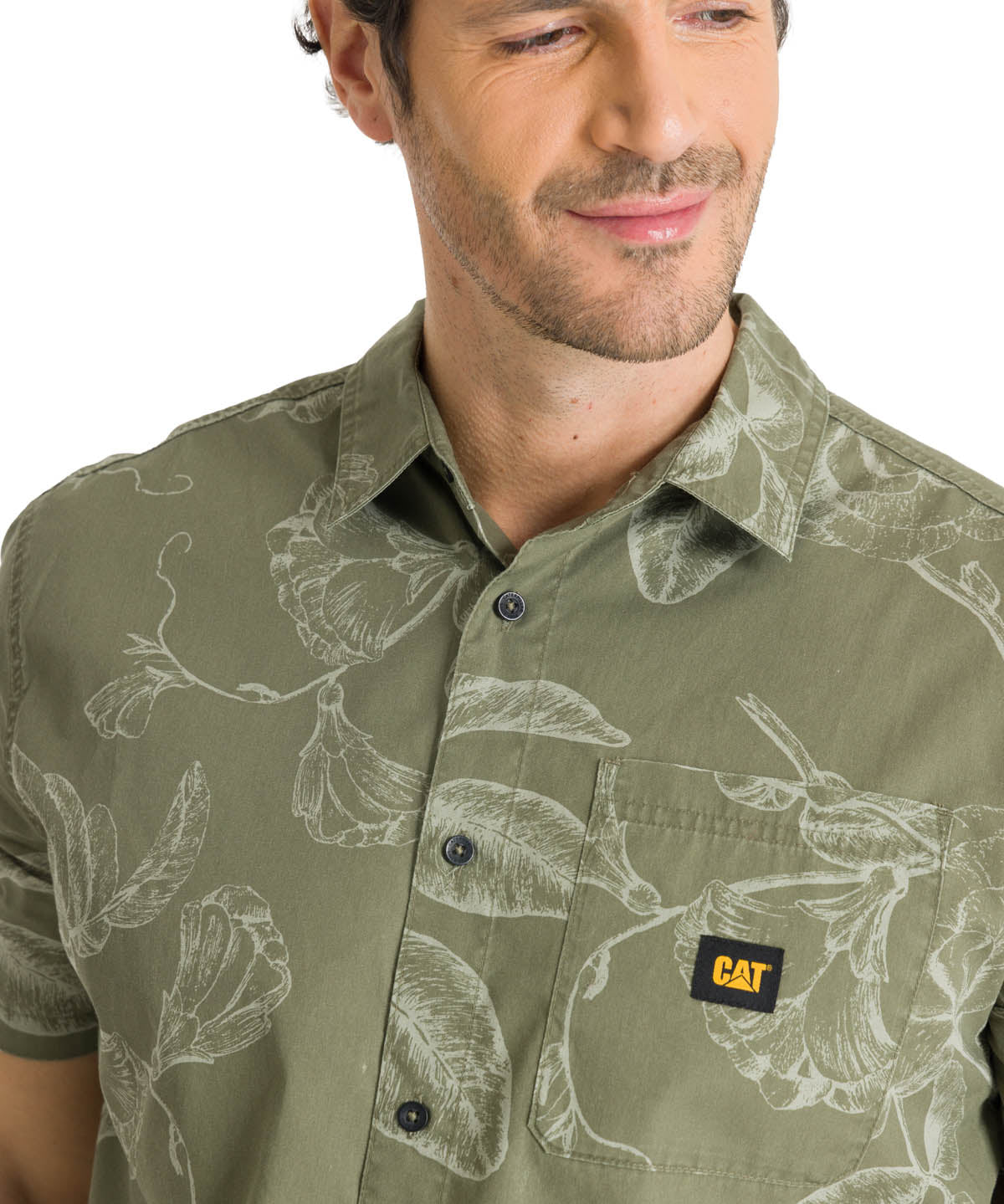 Camisa Manga Corta Hombre Relaxed Poplin Verde CAT