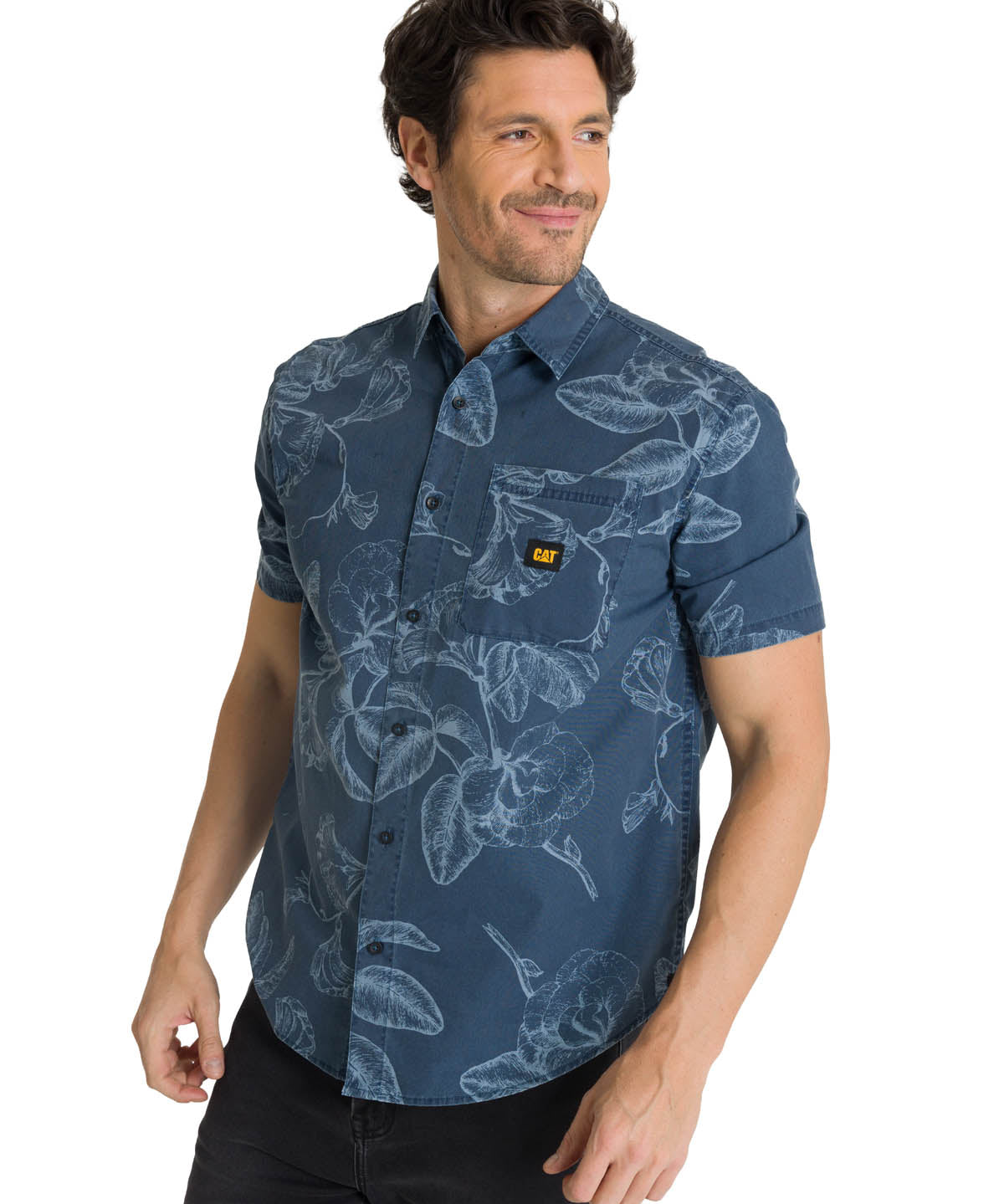 Camisa Manga Corta Hombre Relaxed Poplin Verde CAT