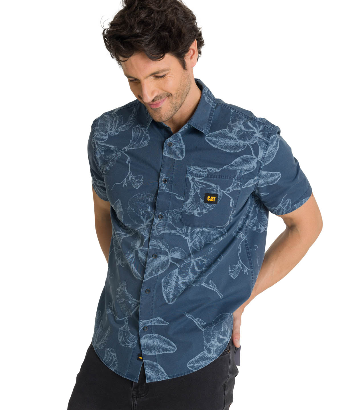 Camisa Manga Corta Hombre Relaxed Poplin Verde CAT