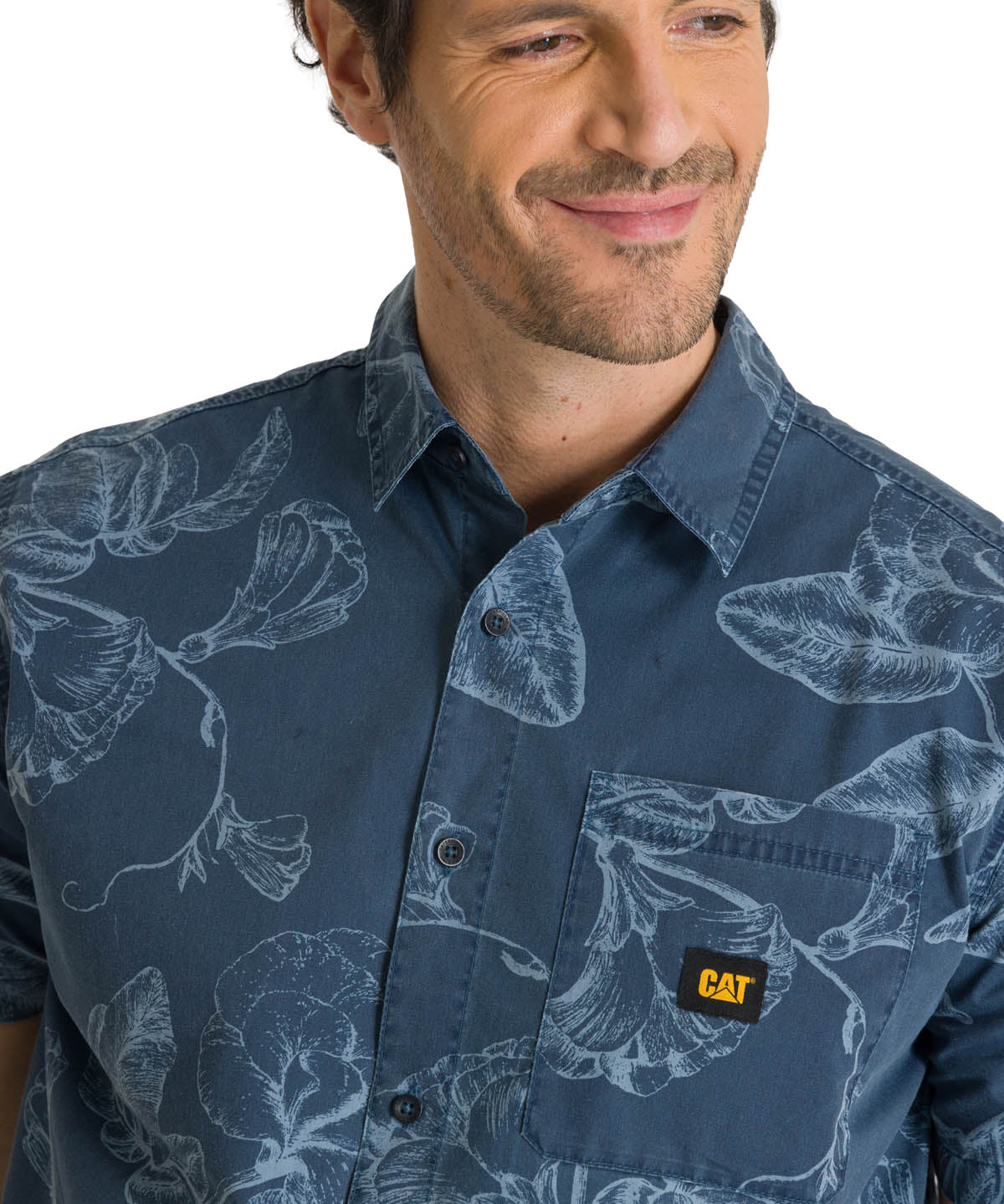 Camisa Manga Corta Hombre Relaxed Poplin Verde CAT