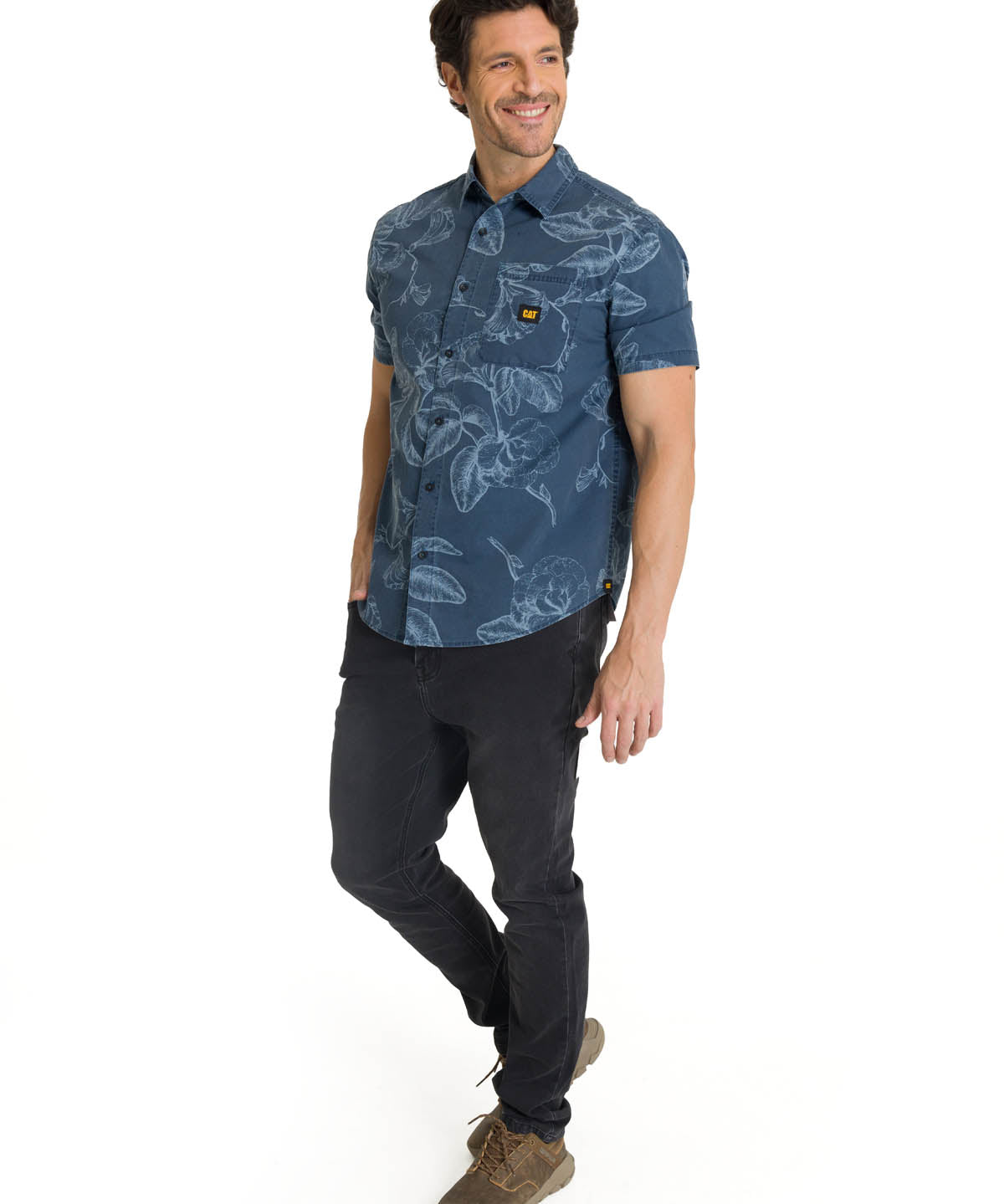 Camisa Manga Corta Hombre Relaxed Poplin Verde CAT