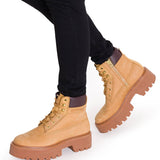 Botín Cuero Colorado Max 6 Zip Mujer Café Claro Cat