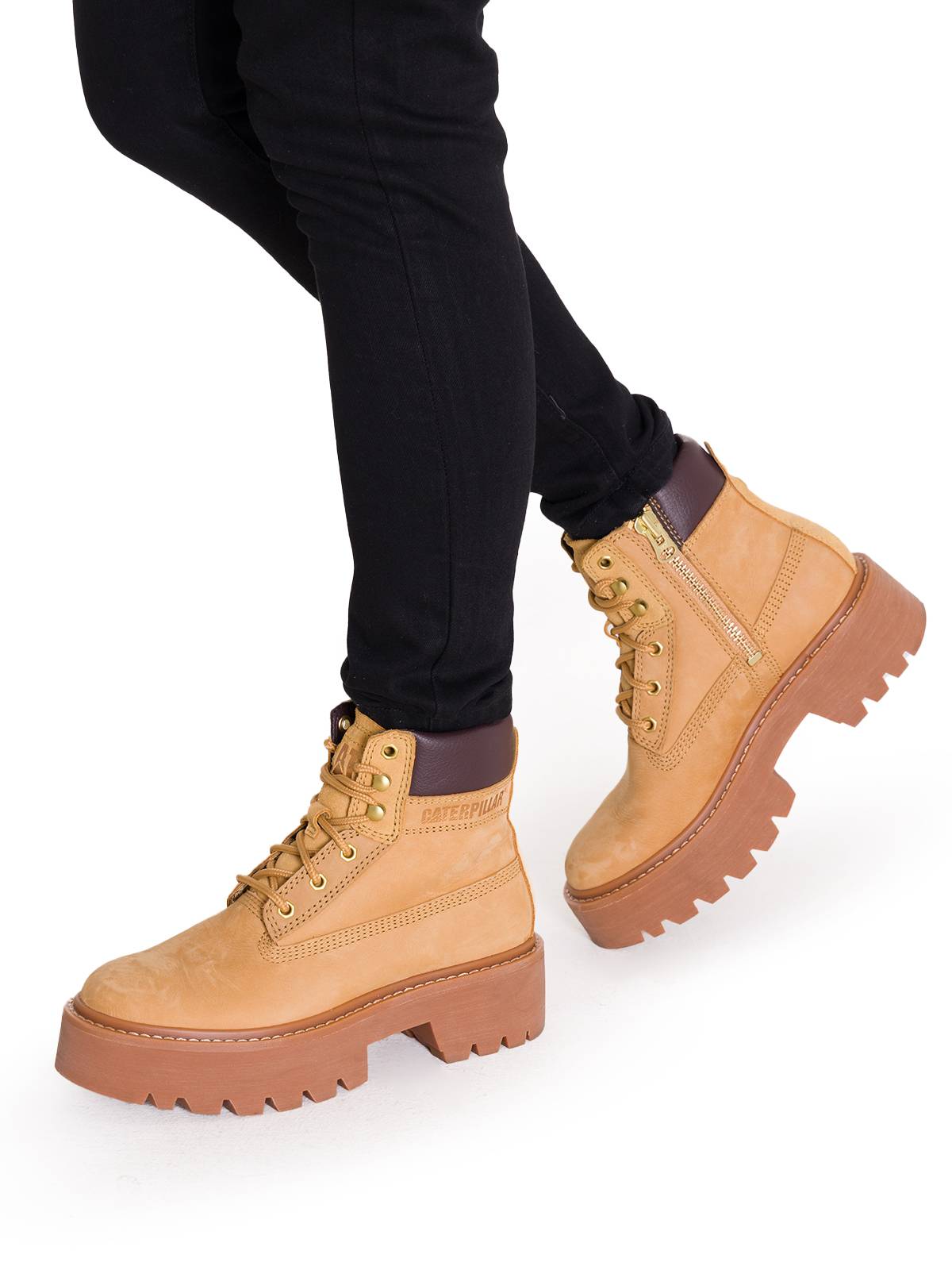 Botín Cuero Colorado Max 6 Zip Mujer Café Claro Cat