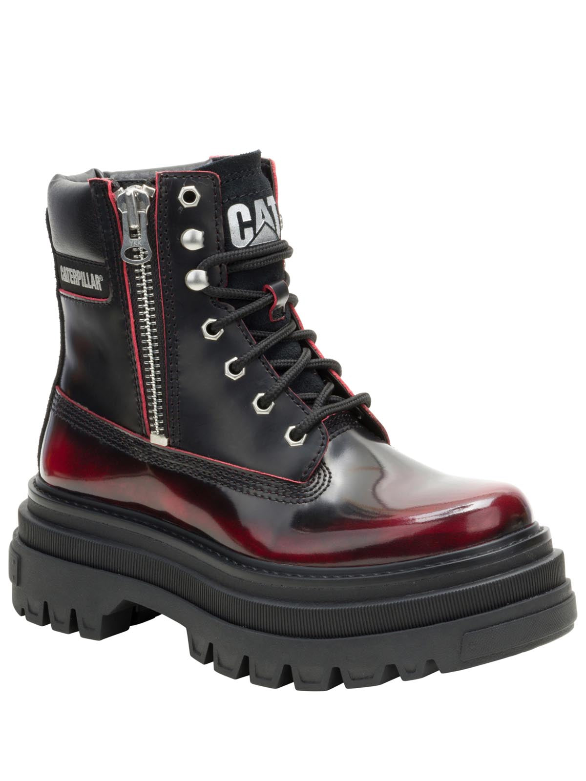 Botín Casual Cuero Mujer Bolder Zip Burdeo Cat