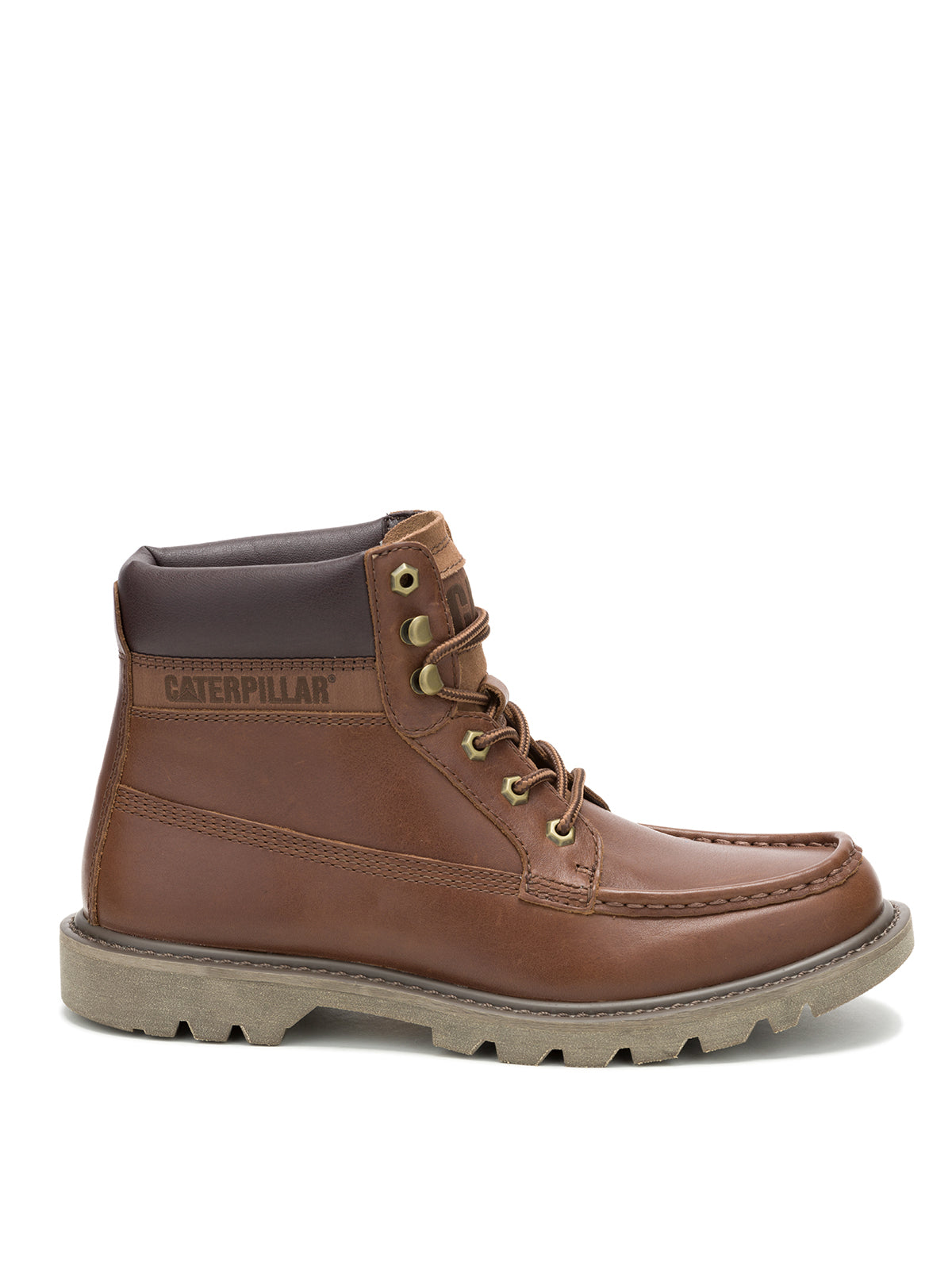 Botín Cuero Hombre Colorado Moc Toe Café Cat